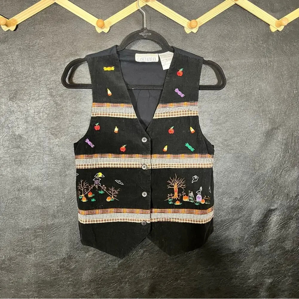 Casey & Max Black Corduroy‎ Halloween/Fall Vest Size Small